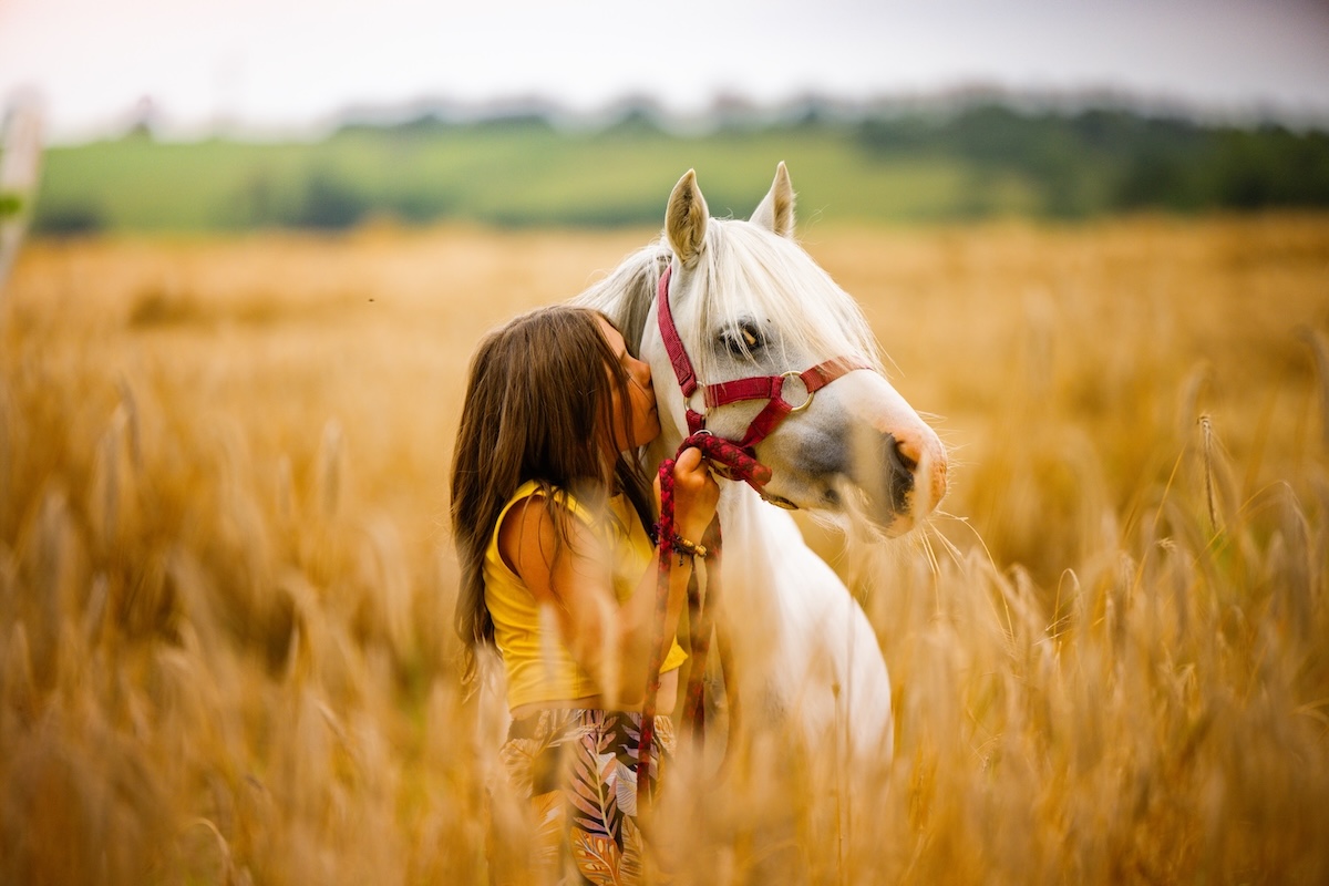 Tendresse, amour et bienveillance d'une jeune fille envers son poney